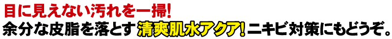 目に見えない汚れを一掃・・・余分な皮脂を落とす完全無添加化粧品清爽肌水アクア！ニキビ対策にもどうぞ