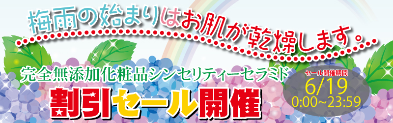 エーセンドネットでは２０１６年０６月１９（日）深夜０時～夜２３時５９分まで２４時間限定シンセリティーセラミド割引セールを開催いたします。